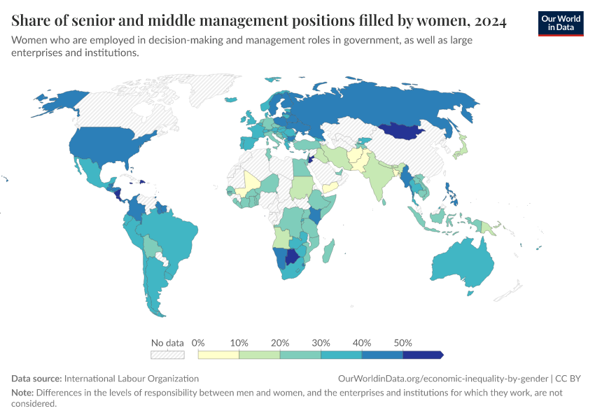 A thumbnail of the "Share of senior and middle management positions filled by women" chart