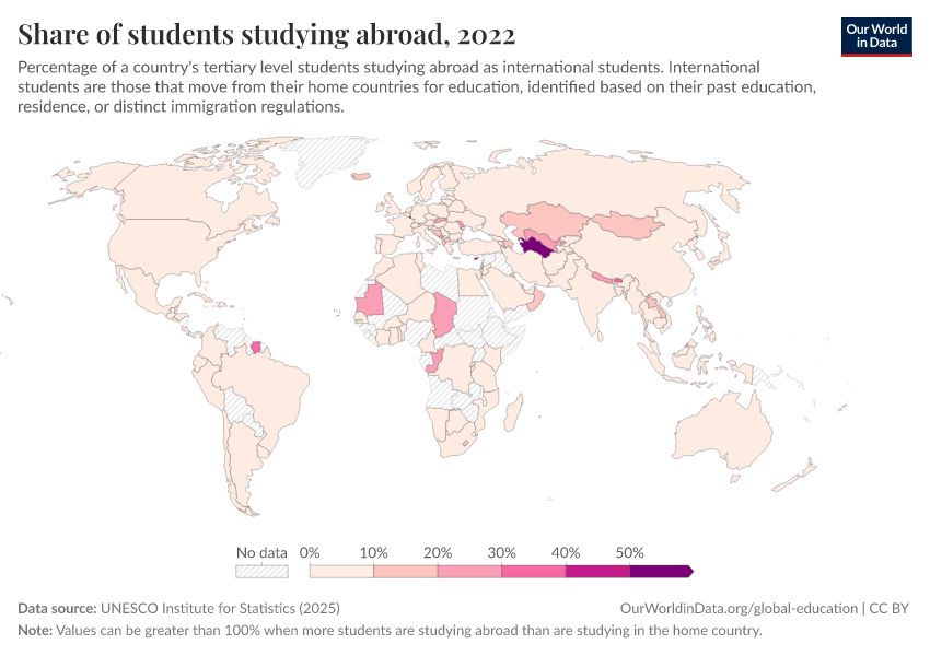 A thumbnail of the "Share of students studying abroad" chart